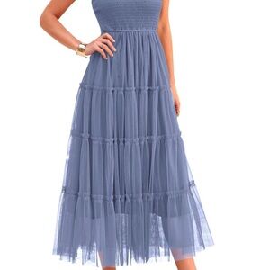 Chic Blue Tulle Midi Dress PrettyGarden size Medium